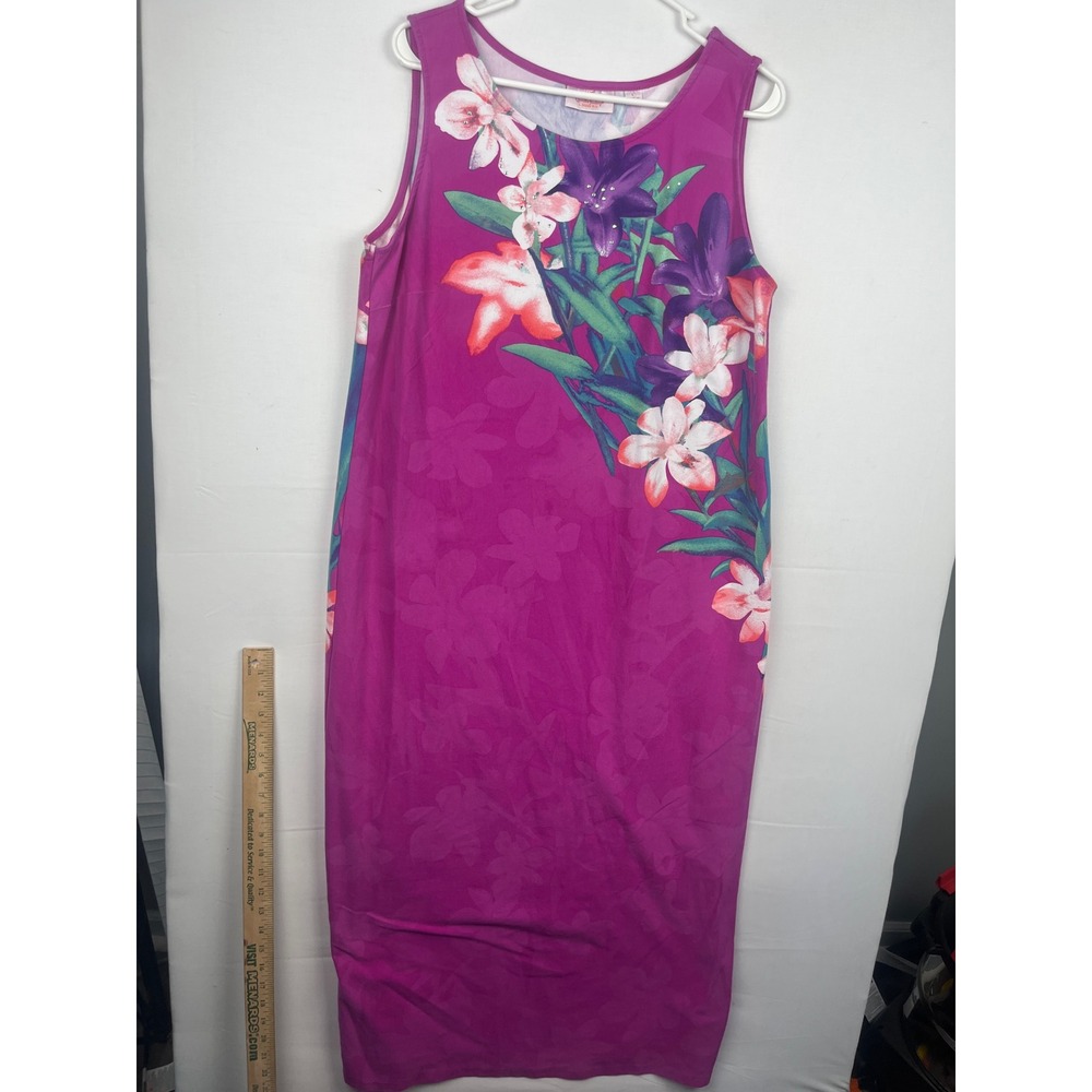 Quacker Factory Floral Maxi Dress Womens Large Rhinestone Tropical Purple L